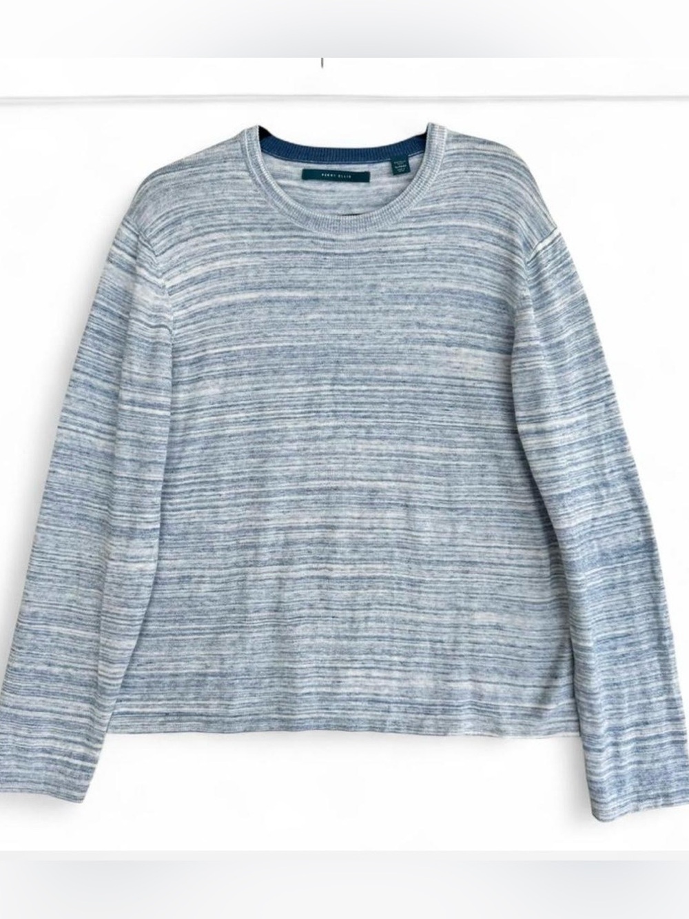 Perry Ellis Men’s Cotten/linen Blend Light Blue Heathered Crewneck Sweater